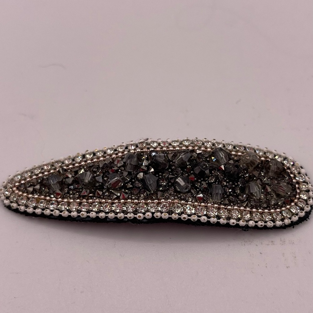 Handmade Beaded Hair‎ Barrette Native Silver Smoke Black Single 3inches Navajo